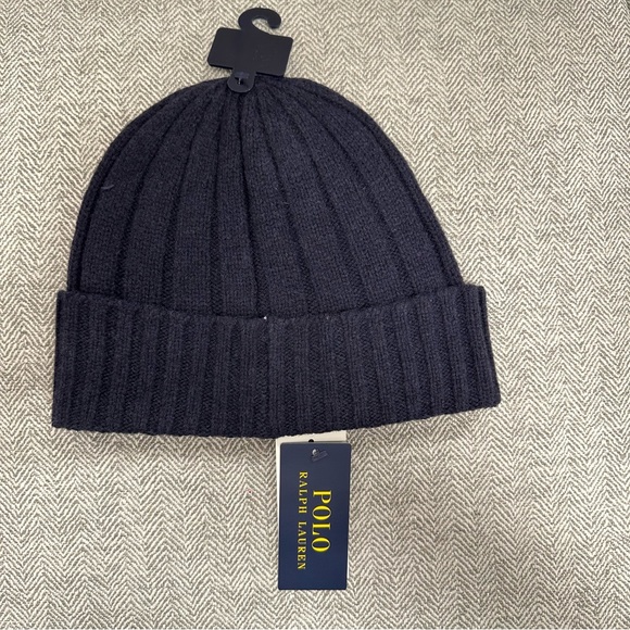 Polo by Ralph Lauren wool blend navy winter hat beanie NEW - Picture 3 of 3